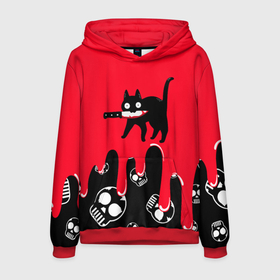 Мужская толстовка 3D с принтом WHAT CAT , 100% полиэстер | двухслойный капюшон со шнурком для регулировки, мягкие манжеты на рукавах и по низу толстовки, спереди карман-кенгуру с мягким внутренним слоем. | Тематика изображения на принте: art | black | black cat | cat | dark | dark cat | halloween | what | what cat | what mem | арт | кот | кот арт | кот мем | мем | нож | праздник | прикол | прикольный кот | убица | хэллоуин | чёрный | чёрный кот | что | что мем