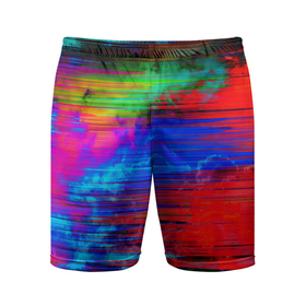 Мужские шорты спортивные с принтом Glitch color storm ,  |  | clouds | color | glitch | gradient | storm | глитч | градиент | краски | небо | облака | шторм