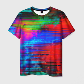 Мужская футболка 3D с принтом Glitch color storm в Екатеринбурге, 100% полиэфир | прямой крой, круглый вырез горловины, длина до линии бедер | clouds | color | glitch | gradient | storm | глитч | градиент | краски | небо | облака | шторм