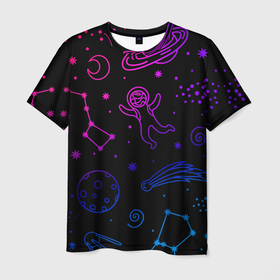 Мужская футболка 3D с принтом Космический рисунок в Белгороде, 100% полиэфир | прямой крой, круглый вырез горловины, длина до линии бедер | astronaut | space | stars | звезды | комета | космический рисунок | космонавт | космонавтика | космос | лена | планеты | созвездия | спутник