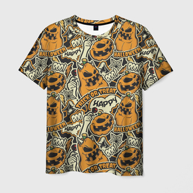 Мужская футболка 3D с принтом Хэллоуин в Белгороде, 100% полиэфир | прямой крой, круглый вырез горловины, длина до линии бедер | art | background | candy | halloween | pumpkin | star | texture | арт | звезда | конфеты | текстура | тыква | фон | хэллоуин | хэлуин