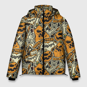 Мужская зимняя куртка 3D с принтом Хэллоуин в Екатеринбурге, верх — 100% полиэстер; подкладка — 100% полиэстер; утеплитель — 100% полиэстер | длина ниже бедра, свободный силуэт Оверсайз. Есть воротник-стойка, отстегивающийся капюшон и ветрозащитная планка. 

Боковые карманы с листочкой на кнопках и внутренний карман на молнии. | art | background | candy | halloween | pumpkin | star | texture | арт | звезда | конфеты | текстура | тыква | фон | хэллоуин | хэлуин