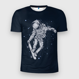 Мужская футболка 3D спортивная с принтом Космонавт на скейте в Белгороде, 100% полиэстер с улучшенными характеристиками | приталенный силуэт, круглая горловина, широкие плечи, сужается к линии бедра | арт | астронавт | звезда | звёзды | космический отдых | космонавт | космос | ночь | отдых | рисунок | скафандр | скейт | трюки на скейте