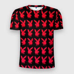 Мужская футболка 3D спортивная с принтом playboy в Белгороде, 100% полиэстер с улучшенными характеристиками | приталенный силуэт, круглая горловина, широкие плечи, сужается к линии бедра | Тематика изображения на принте: black | love | playboy | rabbit | red | красный | кролик. | любовь | плейбой | черный