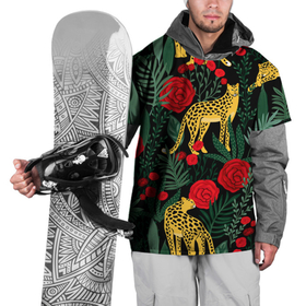 Накидка на куртку 3D с принтом Леопарды и цветы , 100% полиэстер |  | leopard | животные | звери | леопард | леопарды | листья | принт животных | принт с животными | природа | растения | роза | розы | тропики | хищники | цветок | цветы