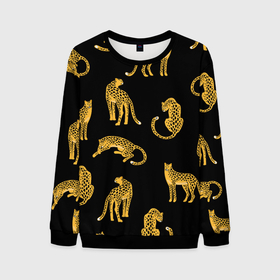 Мужской свитшот 3D с принтом Леопарды в Санкт-Петербурге, 100% полиэстер с мягким внутренним слоем | круглый вырез горловины, мягкая резинка на манжетах и поясе, свободная посадка по фигуре | leopard | дикие звери | животные | звери | коты | кошки | леопарды | хищники | черный