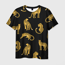 Мужская футболка 3D с принтом Леопарды в Екатеринбурге, 100% полиэфир | прямой крой, круглый вырез горловины, длина до линии бедер | leopard | дикие звери | животные | звери | коты | кошки | леопарды | хищники | черный