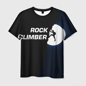 Мужская футболка 3D с принтом Скалолаз в Белгороде, 100% полиэфир | прямой крой, круглый вырез горловины, длина до линии бедер | rock climber | альпинизм | силуэт альпиниста | силуэт скалолаза | скалолаз | экстрим