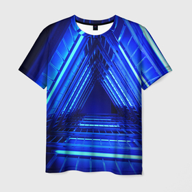 Мужская футболка 3D с принтом Неоновый тоннель в Екатеринбурге, 100% полиэфир | прямой крой, круглый вырез горловины, длина до линии бедер | неон | неоновый тоннель | тоннель | треугольник | треугольный коридор | фантастический тоннель