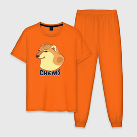 Мужская пижама хлопок с принтом Чимс в Новосибирске, 100% хлопок | брюки и футболка прямого кроя, без карманов, на брюках мягкая резинка на поясе и по низу штанин
 | chemps | chems | doge | dogo | дог | доге | доке и чимс | чимс | чимс доге