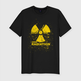 Мужская футболка хлопок Slim с принтом радиация знак в Тюмени, 92% хлопок, 8% лайкра | приталенный силуэт, круглый вырез ворота, длина до линии бедра, короткий рукав | опасность | радиация | символ | советский | чернобыль