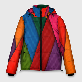 Мужская зимняя куртка 3D с принтом Разноцветный узор , верх — 100% полиэстер; подкладка — 100% полиэстер; утеплитель — 100% полиэстер | длина ниже бедра, свободный силуэт Оверсайз. Есть воротник-стойка, отстегивающийся капюшон и ветрозащитная планка. 

Боковые карманы с листочкой на кнопках и внутренний карман на молнии. | линии | полосы | разноцветные линии | разноцветный узор | узор | цвета