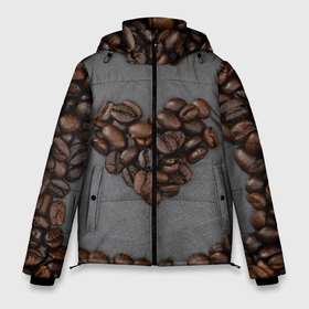Мужская зимняя куртка 3D с принтом Люблю кофе в Белгороде, верх — 100% полиэстер; подкладка — 100% полиэстер; утеплитель — 100% полиэстер | длина ниже бедра, свободный силуэт Оверсайз. Есть воротник-стойка, отстегивающийся капюшон и ветрозащитная планка. 

Боковые карманы с листочкой на кнопках и внутренний карман на молнии. | бариста | зерна | кофе | любитель кофе