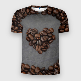 Мужская футболка 3D Slim с принтом Люблю кофе в Петрозаводске, 100% полиэстер с улучшенными характеристиками | приталенный силуэт, круглая горловина, широкие плечи, сужается к линии бедра | бариста | зерна | кофе | любитель кофе