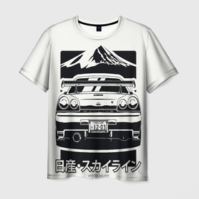 Мужская футболка 3D с принтом Skyline R 34 в Петрозаводске, 100% полиэфир | прямой крой, круглый вырез горловины, длина до линии бедер | car | need for speed | nissan | r 34 | skyline | автомобиль | гора | дрифт | ниссан | скайлайн | тачка | форсаж