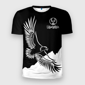 Мужская футболка 3D спортивная с принтом Узбекистан в Белгороде, 100% полиэстер с улучшенными характеристиками | приталенный силуэт, круглая горловина, широкие плечи, сужается к линии бедра | eagle | mountains | republic | silhouette | stencil | uzbekistan | горы | орел | республика | силуэт | трафарет | узбекистан