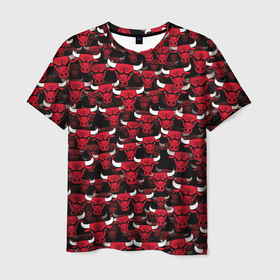 Мужская футболка 3D с принтом Быки Chicago Bulls в Новосибирске, 100% полиэфир | прямой крой, круглый вырез горловины, длина до линии бедер | Тематика изображения на принте: баскетбол | бык | корова | красный | нба | паттерн | рога | чикаго буллз
