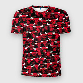 Мужская футболка 3D спортивная с принтом Быки Chicago Bulls в Петрозаводске, 100% полиэстер с улучшенными характеристиками | приталенный силуэт, круглая горловина, широкие плечи, сужается к линии бедра | баскетбол | бык | корова | красный | нба | паттерн | рога | чикаго буллз