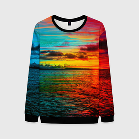 Мужской свитшот 3D с принтом Glitch Sunset в Курске, 100% полиэстер с мягким внутренним слоем | круглый вырез горловины, мягкая резинка на манжетах и поясе, свободная посадка по фигуре | Тематика изображения на принте: clouds | glitch | ocean | sea | sky | sun | sunset | water | вода | глитч | море | небо | облака | океан | солнце