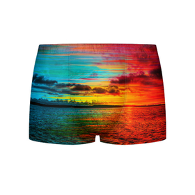 Мужские трусы 3D с принтом Glitch Sunset в Курске, 50% хлопок, 50% полиэстер | классическая посадка, на поясе мягкая тканевая резинка | clouds | glitch | ocean | sea | sky | sun | sunset | water | вода | глитч | море | небо | облака | океан | солнце