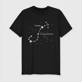 Мужская футболка хлопок Slim с принтом Созвездие Скорпиона в Курске, 92% хлопок, 8% лайкра | приталенный силуэт, круглый вырез ворота, длина до линии бедра, короткий рукав | астрология | астрономия | гороскоп | день | звезды | знак | зодиак | рождения | скорпион | созвездие