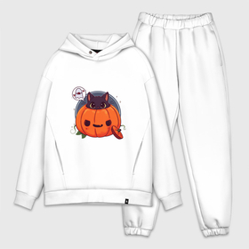 Мужской костюм хлопок OVERSIZE с принтом Киса в тыкве в Курске,  |  | cat | halloween | kitty | киса | кот | котик | кошка | тыква | хэллоуин