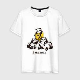Мужская футболка хлопок с принтом ПАНДАМИЯ в Кировске, 100% хлопок | прямой крой, круглый вырез горловины, длина до линии бедер, слегка спущенное плечо. | covid | panda | антиковид | вирус | ковид | кунг фу панда | пандемия | панды | по | туалетная бумага