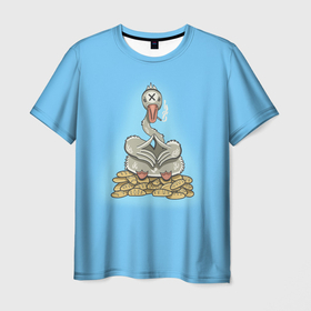 Мужская футболка 3D с принтом Гусь батонный в Санкт-Петербурге, 100% полиэфир | прямой крой, круглый вырез горловины, длина до линии бедер | барон | батоны | бежевый | важный гусь | гусь | гусь якудза | серый | царь гусей