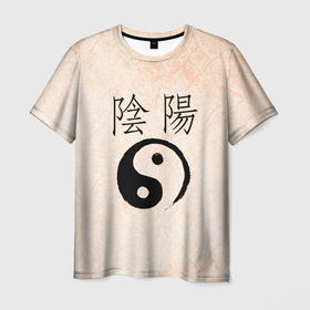 Мужская футболка 3D с принтом Инь и Янь в Санкт-Петербурге, 100% полиэфир | прямой крой, круглый вырез горловины, длина до линии бедер | баланс | иероглиф | инь и янь | китай | противоположности | спокойствие | философия | япония