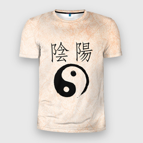 Мужская футболка 3D Slim с принтом Инь и Янь , 100% полиэстер с улучшенными характеристиками | приталенный силуэт, круглая горловина, широкие плечи, сужается к линии бедра | Тематика изображения на принте: баланс | иероглиф | инь и янь | китай | противоположности | спокойствие | философия | япония