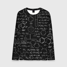 Мужской лонгслив 3D с принтом Химические Формулы в Белгороде, 100% полиэстер | длинные рукава, круглый вырез горловины, полуприлегающий силуэт | атом | буквы | молекула | подарок | учителю | физика | формулы | химичке | химия | цифры