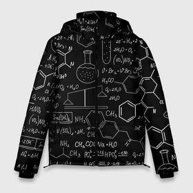 Мужская зимняя куртка 3D с принтом Химические Формулы в Новосибирске, верх — 100% полиэстер; подкладка — 100% полиэстер; утеплитель — 100% полиэстер | длина ниже бедра, свободный силуэт Оверсайз. Есть воротник-стойка, отстегивающийся капюшон и ветрозащитная планка. 

Боковые карманы с листочкой на кнопках и внутренний карман на молнии. | Тематика изображения на принте: атом | буквы | молекула | подарок | учителю | физика | формулы | химичке | химия | цифры