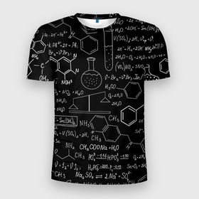 Мужская футболка 3D спортивная с принтом Химические Формулы , 100% полиэстер с улучшенными характеристиками | приталенный силуэт, круглая горловина, широкие плечи, сужается к линии бедра | Тематика изображения на принте: атом | буквы | молекула | подарок | учителю | физика | формулы | химичке | химия | цифры