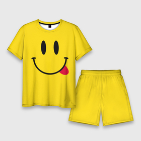 Мужской костюм с шортами 3D с принтом Смайлик ,  |  | cheerful | emoticon | icon | joy | smile | tongue | веселый | значок | радость | смайлик | улыбка | язык