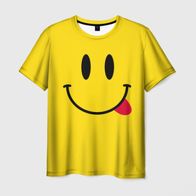 Мужская футболка 3D с принтом Смайлик в Белгороде, 100% полиэфир | прямой крой, круглый вырез горловины, длина до линии бедер | cheerful | emoticon | icon | joy | smile | tongue | веселый | значок | радость | смайлик | улыбка | язык