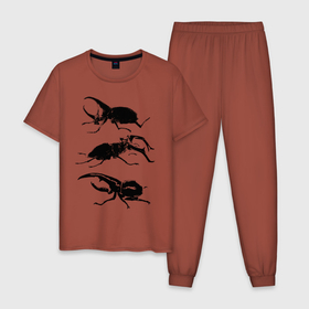 Мужская пижама хлопок с принтом Черные Жуки в Новосибирске, 100% хлопок | брюки и футболка прямого кроя, без карманов, на брюках мягкая резинка на поясе и по низу штанин
 | белое | графика | жуки | насекомые | черно белое | черное