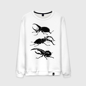 Мужской свитшот хлопок с принтом Черные Жуки в Тюмени, 100% хлопок |  | белое | графика | жуки | насекомые | черно белое | черное