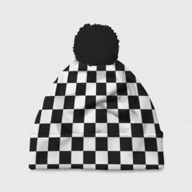 Шапка 3D c помпоном с принтом Шахматка , 100% полиэстер | универсальный размер, печать по всей поверхности изделия | абстракция | в клетку | игра | клетка | клеточка | тренд | черно белая | черно белая клетка | шахматка | шахматная клетка | шахматы