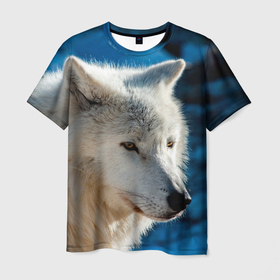 Мужская футболка 3D с принтом Волк на черном фоне в Новосибирске, 100% полиэфир | прямой крой, круглый вырез горловины, длина до линии бедер | Тематика изображения на принте: wolf | wolfs | волк | волки | волчара | животные | звери | лес | природа
