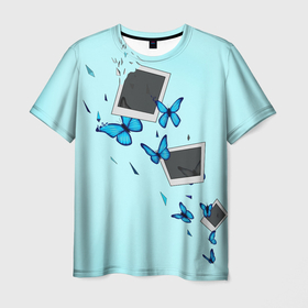 Мужская футболка 3D с принтом Live Is Strange в Белгороде, 100% полиэфир | прямой крой, круглый вырез горловины, длина до линии бедер | бабочки | градиент | осколки | полароид