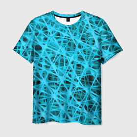 Мужская футболка 3D с принтом GARD$ER в Тюмени, 100% полиэфир | прямой крой, круглый вырез горловины, длина до линии бедер | abstraction | acidic | blue | lines | mesh | shapes | surface | texture | абстракция | кислотный | линии | поверхность | сетка | текстура | формы