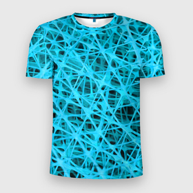 Мужская футболка 3D спортивная с принтом GARD$ER в Санкт-Петербурге, 100% полиэстер с улучшенными характеристиками | приталенный силуэт, круглая горловина, широкие плечи, сужается к линии бедра | abstraction | acidic | blue | lines | mesh | shapes | surface | texture | абстракция | кислотный | линии | поверхность | сетка | текстура | формы