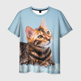 Мужская футболка 3D с принтом Бенгальский кот в Новосибирске, 100% полиэфир | прямой крой, круглый вырез горловины, длина до линии бедер | cat | животные | звири | кис | киска | кот | котейка | котик | коты | котяра | кошка | кошки | природа