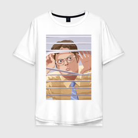 Мужская футболка хлопок Oversize с принтом Офис в Новосибирске, 100% хлопок | свободный крой, круглый ворот, “спинка” длиннее передней части | the office | джим халперт | дуайт шрут | офис | пэм бисли | сериал | сериалы | стив карелл