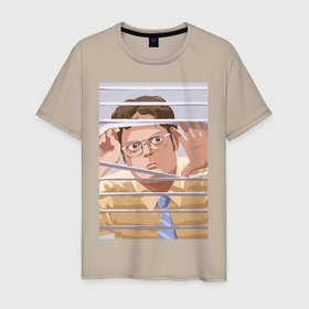 Мужская футболка хлопок с принтом Офис в Новосибирске, 100% хлопок | прямой крой, круглый вырез горловины, длина до линии бедер, слегка спущенное плечо. | the office | джим халперт | дуайт шрут | офис | пэм бисли | сериал | сериалы | стив карелл