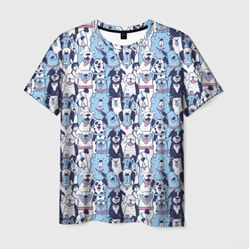 Мужская футболка 3D с принтом МИЛЫЕ ПЕСИКИ в Тюмени, 100% полиэфир | прямой крой, круглый вырез горловины, длина до линии бедер | Тематика изображения на принте: dog | husky | pattern | добрый | милый | паттерн | пес | песик | собака | собачка | хакси