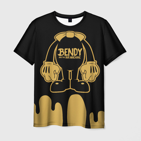 Мужская футболка 3D с принтом Bendy And The Ink Machine в Санкт-Петербурге, 100% полиэфир | прямой крой, круглый вырез горловины, длина до линии бедер | bendy | bendy and the ink machine | бенди | бени | бенни | бэнди | детская | детям | игра | капли | компьютерная игра | краска | машина | подтеки | ужастик | чернила | чернильная