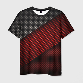 Мужская футболка 3D с принтом CARBON STYLE , 100% полиэфир | прямой крой, круглый вырез горловины, длина до линии бедер | carbon | абстракция | иллюстрация | карбон | красный | линии | металл | полосы | популярные | современный | стиль | текстура | технология | узор | фон