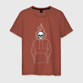Мужская футболка хлопок с принтом Скелет в худи в Петрозаводске, 100% хлопок | прямой крой, круглый вырез горловины, длина до линии бедер, слегка спущенное плечо. | skull | звезды | космос | маг | скелет | стиль | хеллоуин | череп