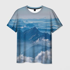 Мужская футболка 3D с принтом Горы в Екатеринбурге, 100% полиэфир | прямой крой, круглый вырез горловины, длина до линии бедер | Тематика изображения на принте: гора | гористый | горы | небеса | небо | облака | облако | пейзаж | пейзажи | туча | тучи | холм | холмистый | холмы